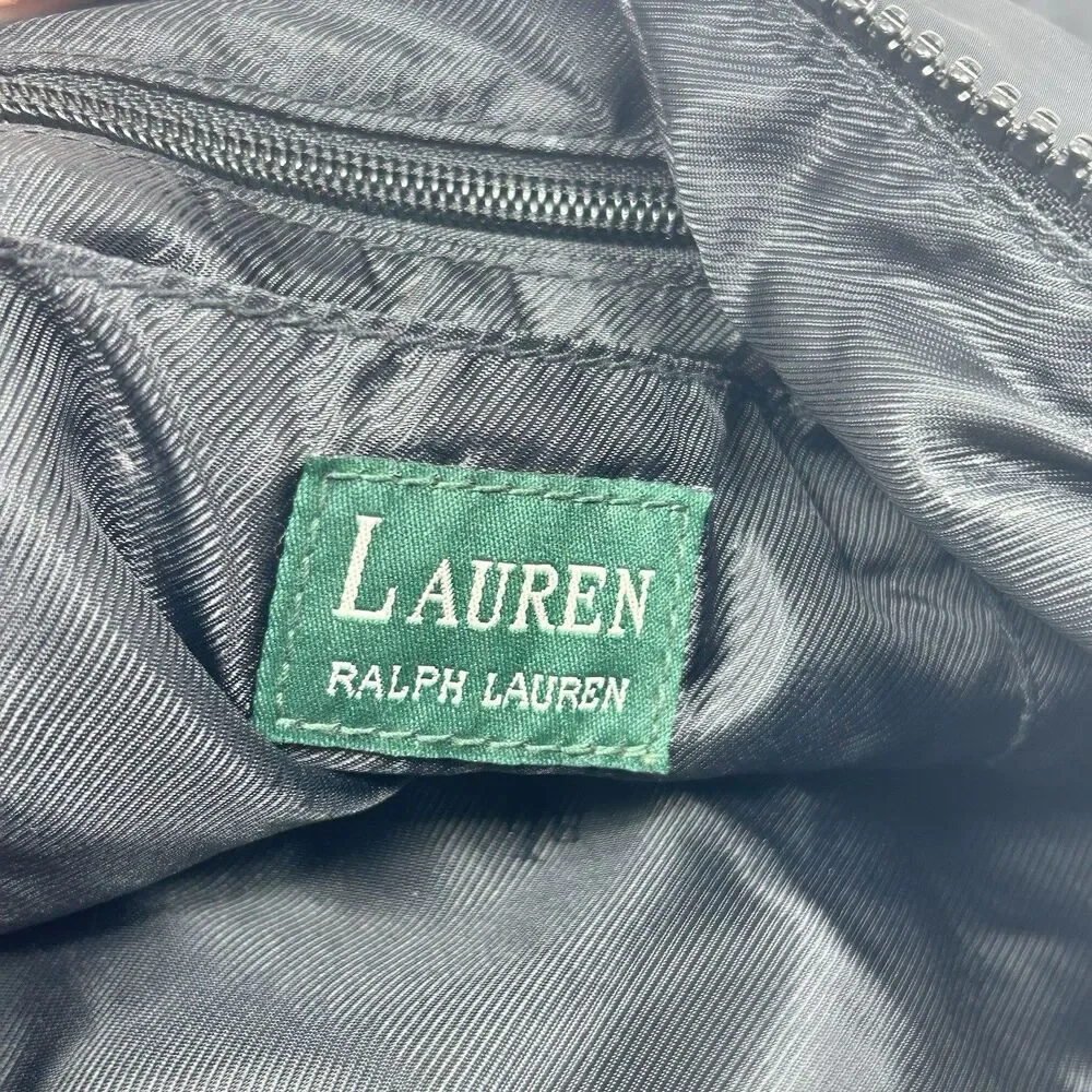 Vintage Y2K Ralph Lauren LRL Hobo Bag Black Nylon Shoulder Handbag Front Buckle